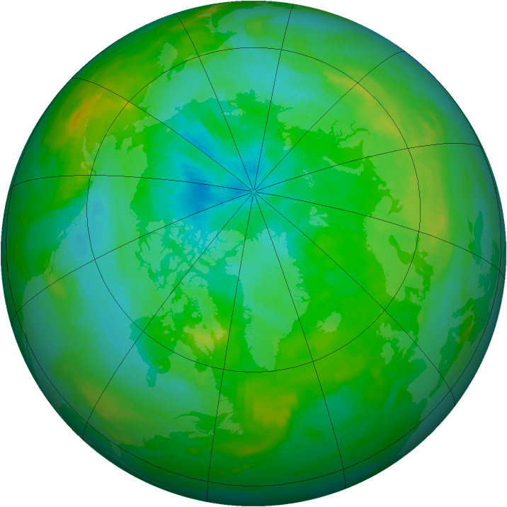 Arctic ozone map for 13 August 1991